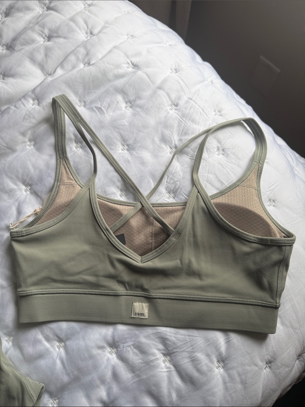 Vuori Rib Studio Legging and Mindset Bra, Eucalyptus - Picture 4 of 5